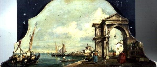 Capriccio venetiansk havneutsikt av Francesco (after) Guardi