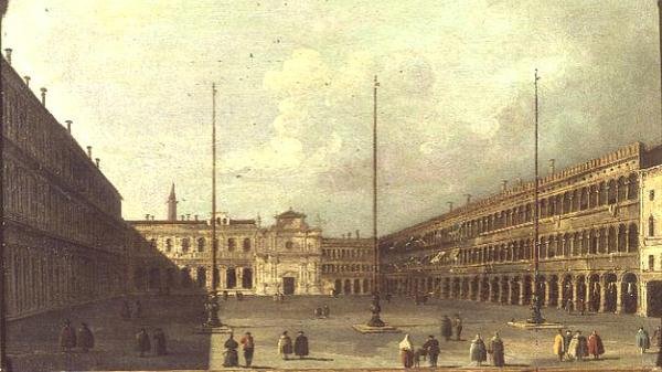Piazza San Marco, Venezia, med figurer av Francesco (after) Guardi