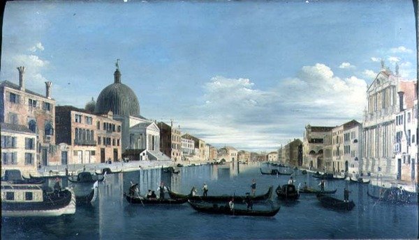 Canal Grande, Venezia med San Simeon Piccolo av Francesco (circle of) Tironi