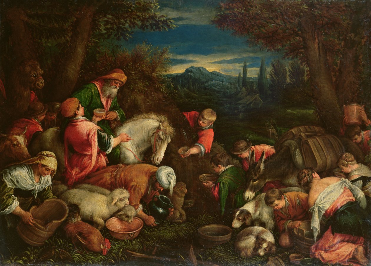 Jacob og Laban ved brønnen, 1590 av Francesco Bassano
