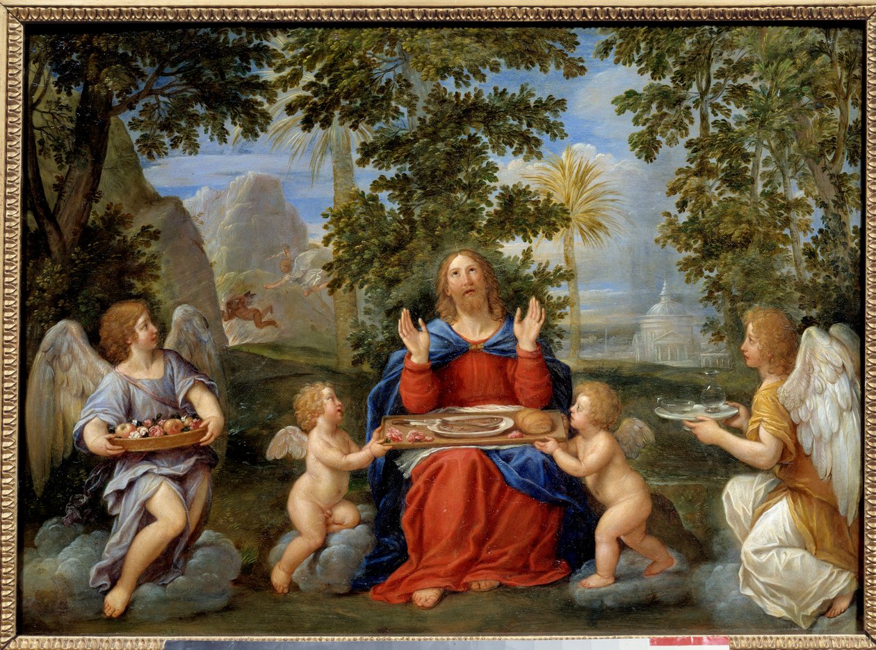 Kristus tjent av engler - Maleri av Francesco Albani dit l