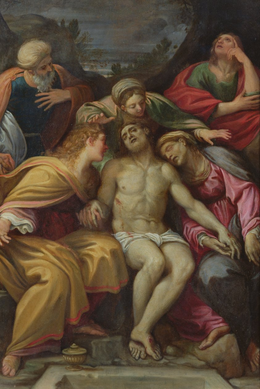 Kristi klagesang med Johannes, Maria Magdalena, Maria-Salomé, Josef av Arimatea og jomfruen av Francesco Albani