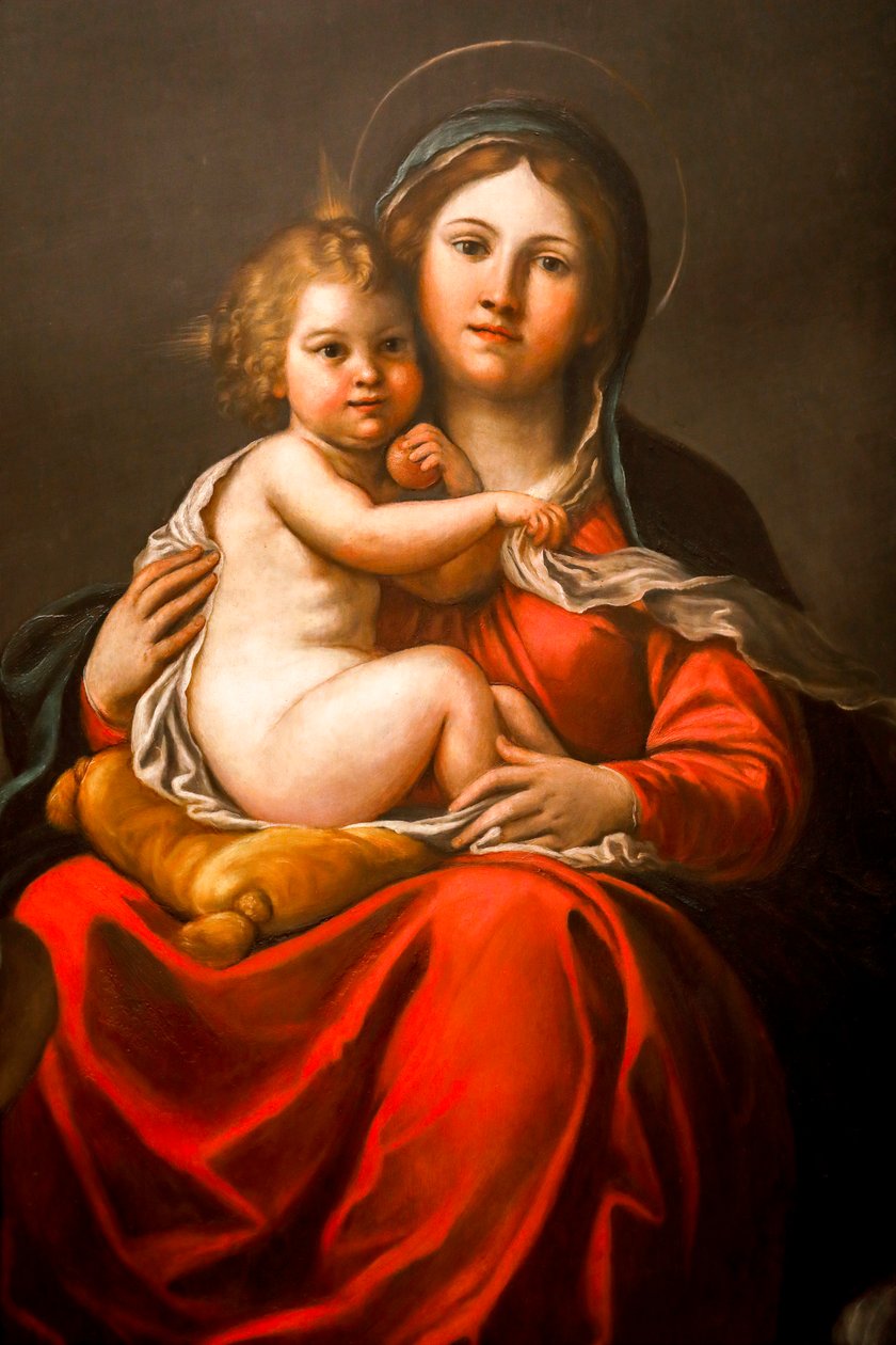 Madonna og barn med engler (detalj) 1600-tallet (Olje på skifer) av Francesco Albani
