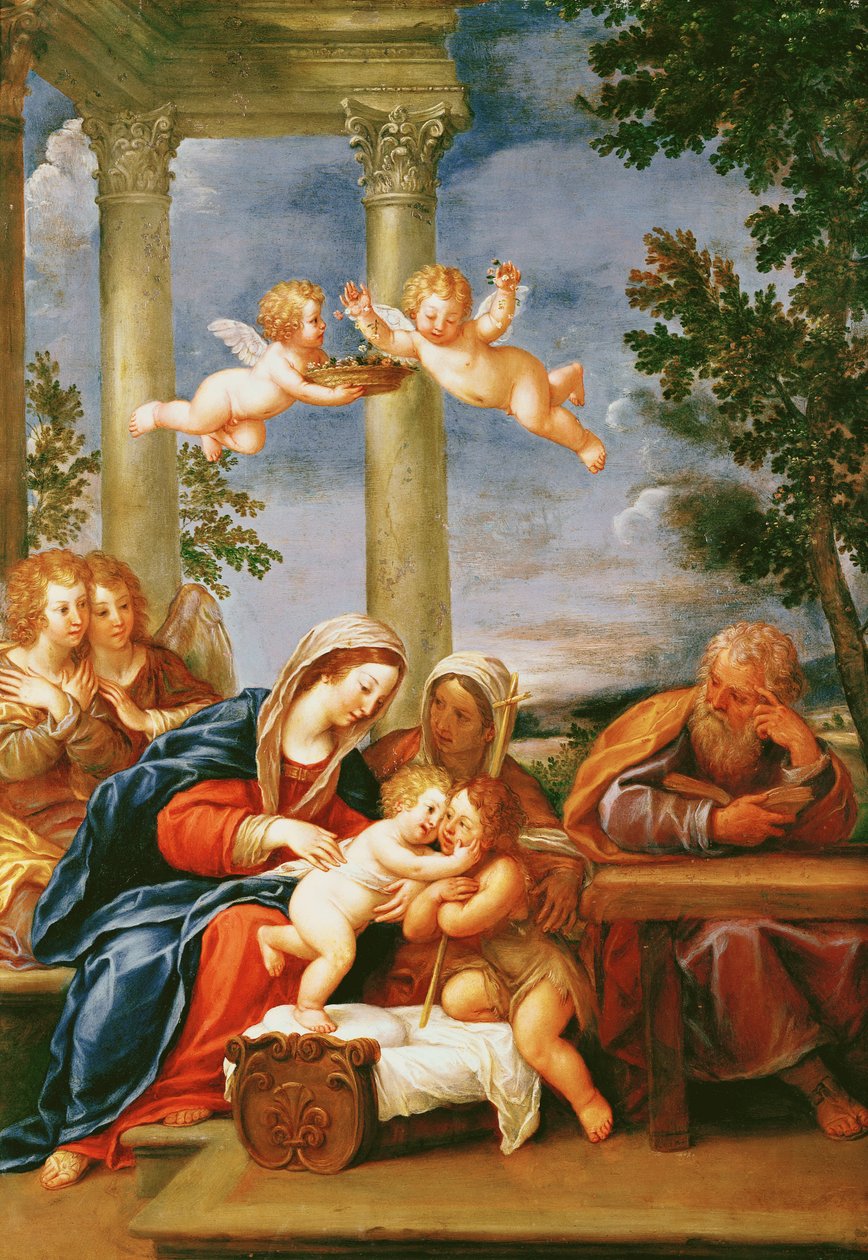 Den hellige familie med St. Elizabeth og St. Johannes døperen, ca. 1645-50 (olje på kobber) av Francesco Albani