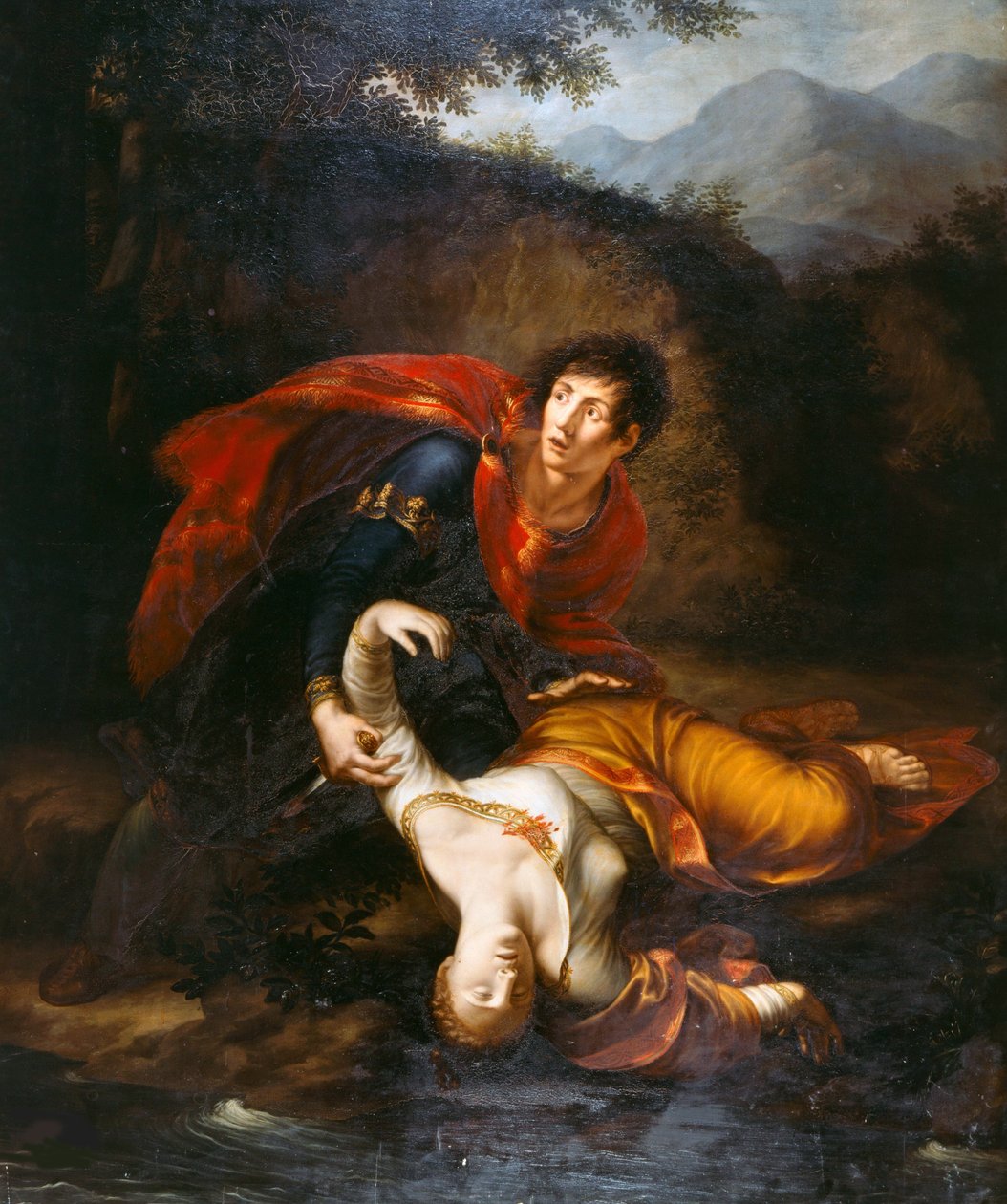Rhadamistus kaster Zenobia skadet inn i elven Araxes, 1812. av Francesco Alberi