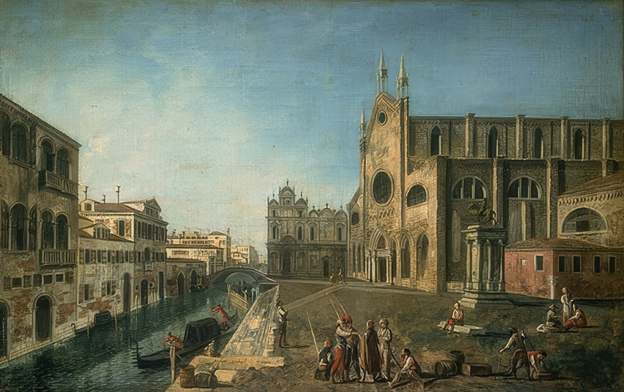 Utsikt over Venezia med kirken Santi Giovanni e Paolo. 1735-1740 av Francesco Albotto