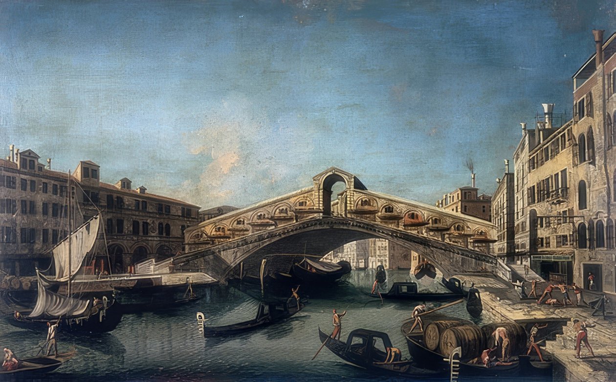 Rialto-broen. Ca. 1735-1740 av Francesco Albotto