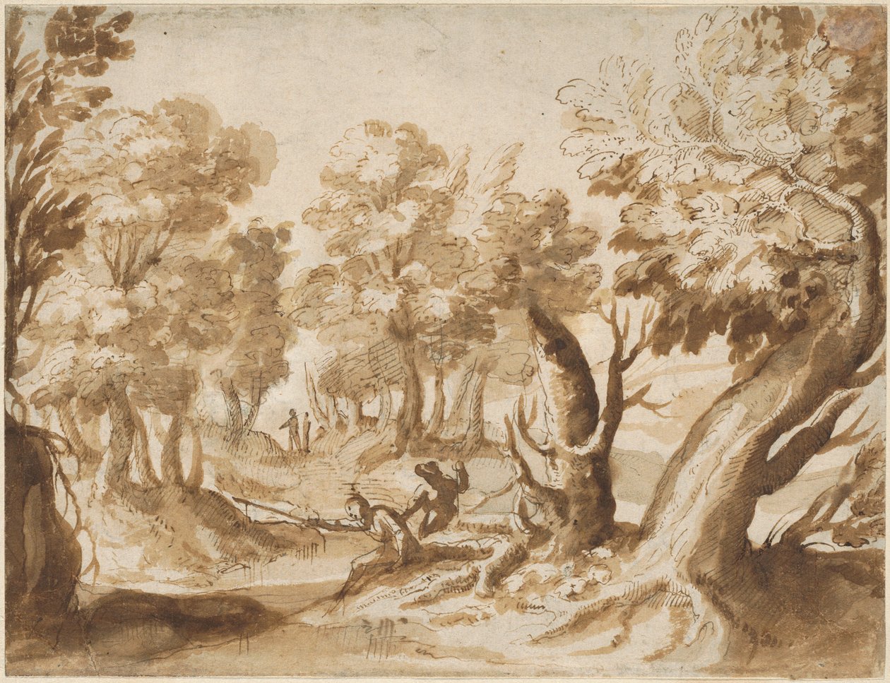 To figurer som fisker i et landskap av Francesco Allegrini