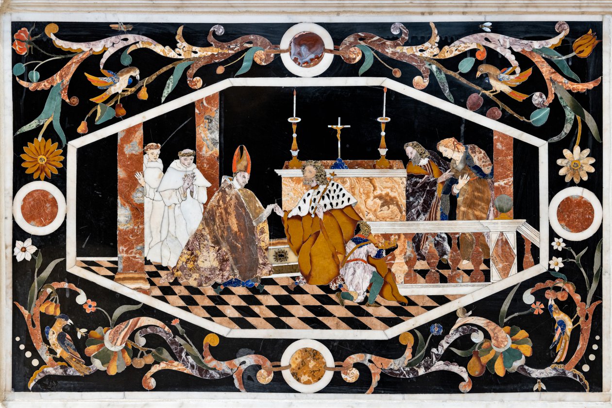 Hovedalteret, utstyrt med to bord, overbygd av et storslått marmortabernakel, detalj av Francesco Antonio Corbarelli