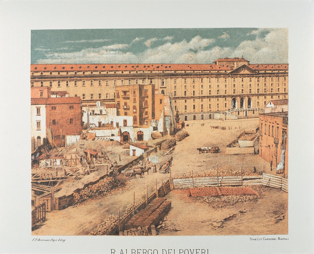 Italia, Napoli, Albergo dei Poveri (Hospice for the Poor) 1889 (litografi) av Francesco Aversano