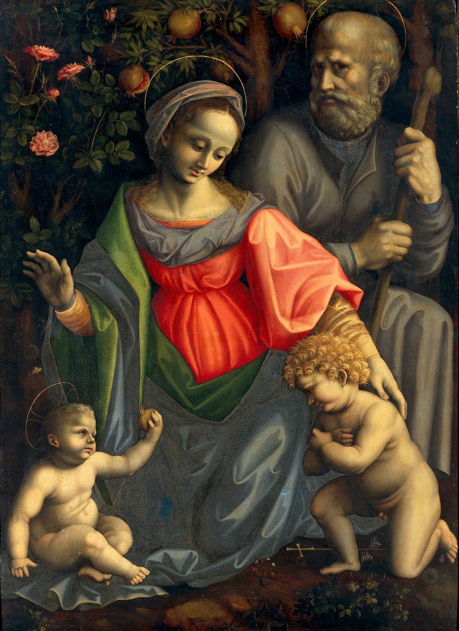 Den hellige familie med døperen Johannes, ca 1535-1540. av Francesco Bacchiacca