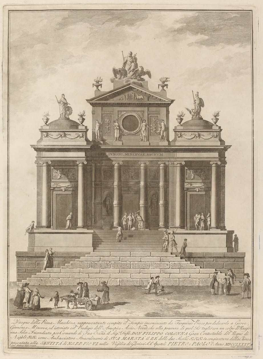 Et tempel dedikert til Jupiter, Juno og Minerva, for "Chinea"-festivalen av Francesco Barbazza after Giuseppe Palazzi