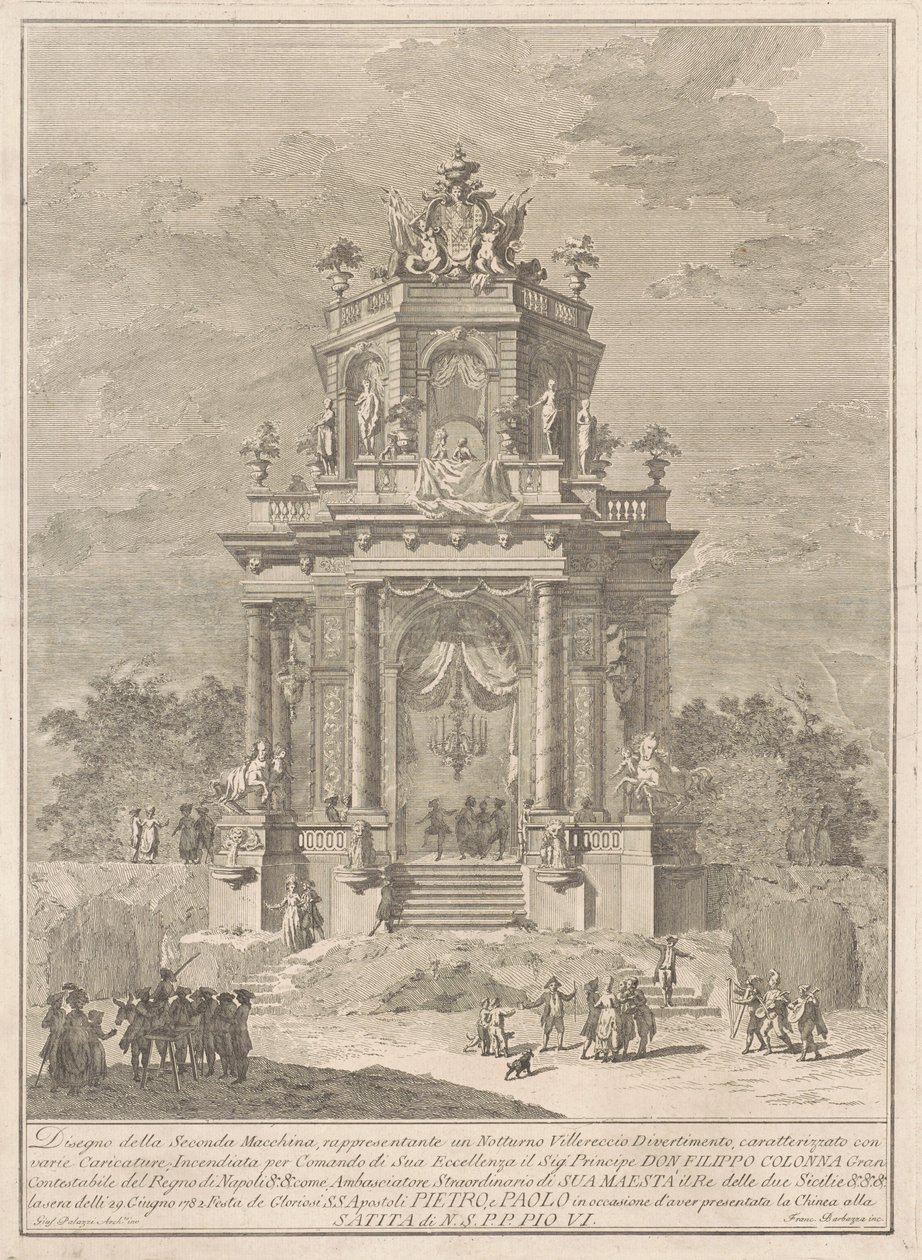 The Seconda Macchina for the Chinea of 1782: A Countryside Festival at Night av Francesco Barbazza, after Giuseppe Palazzi