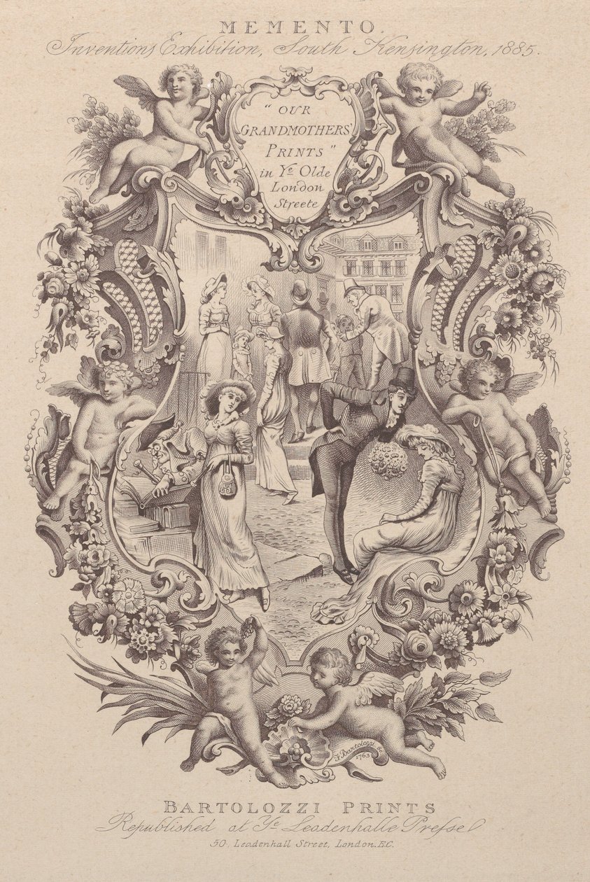 Annonse for Memento, Inventions Exhibition, South Kensington, 1885, ca. 1885. av Francesco Bartolozzi