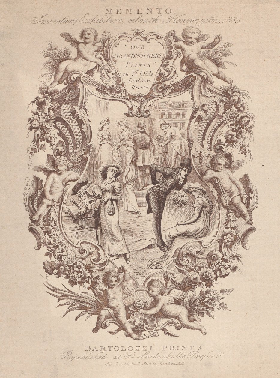 Annonse for Memento, Inventions Exhibition, South Kensington, 1885, ca. 1885. av Francesco Bartolozzi
