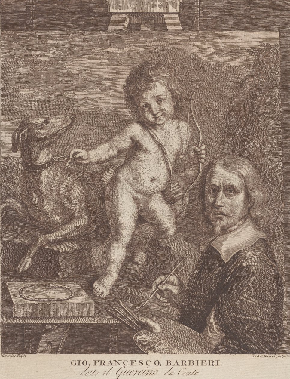 Guercino selvportrett, 1790-99. av Francesco Bartolozzi