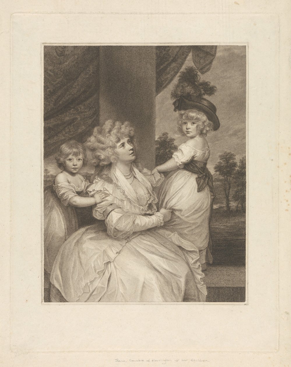 Jane, grevinne av Harrington, med sine barn, lord Petersham og den ærede Lincoln Stanhope av Francesco Bartolozzi
