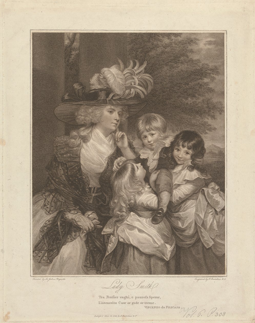 Lady Charlotte Smith og hennes barn; George Henry, Louisa og Charlotte av Francesco Bartolozzi