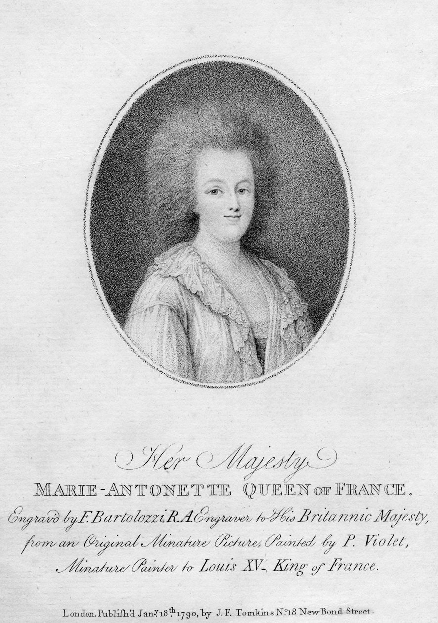 Marie Antoinette, dronningkonsort av Louis XVI av Frankrike, 1790. av Francesco Bartolozzi