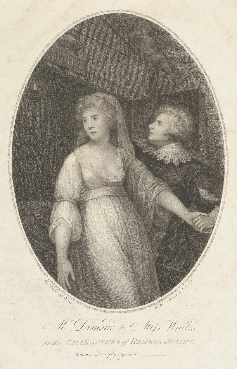 Mr. Dimond og Miss Wallis i Characters of Romeo and Juliet, 1. mai 1796. av Francesco Bartolozzi