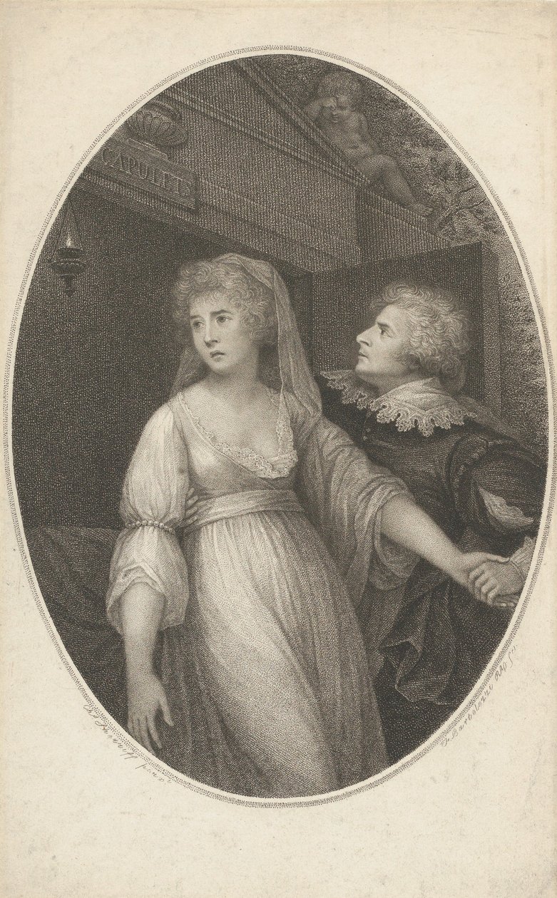 Mr. Dimond og Miss Wallis i Characters of Romeo and Juliet, 1. mai 1796. av Francesco Bartolozzi