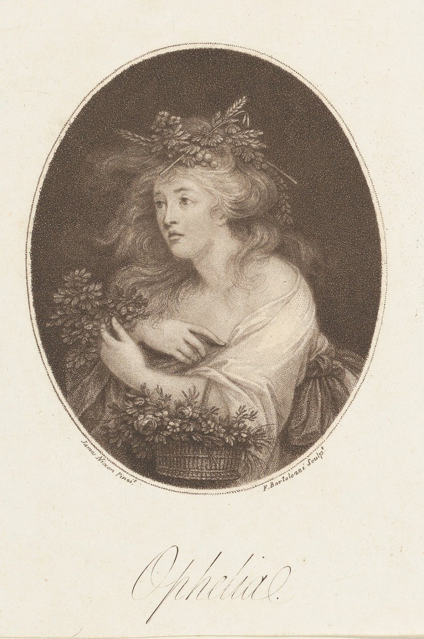 Ophelia Shakespeare, Hamlet, Act 4, 1784. av Francesco Bartolozzi