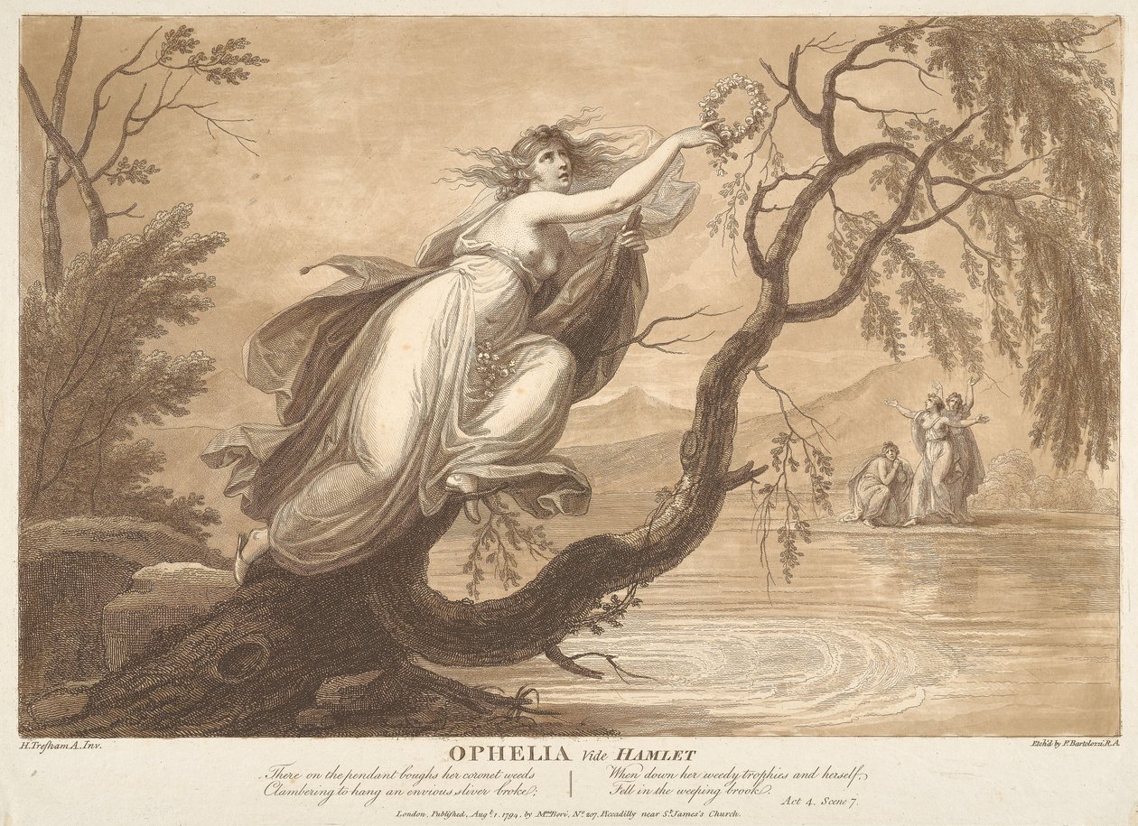 Ofelia, se Hamlet, akt 4, scene VII av Francesco Bartolozzi