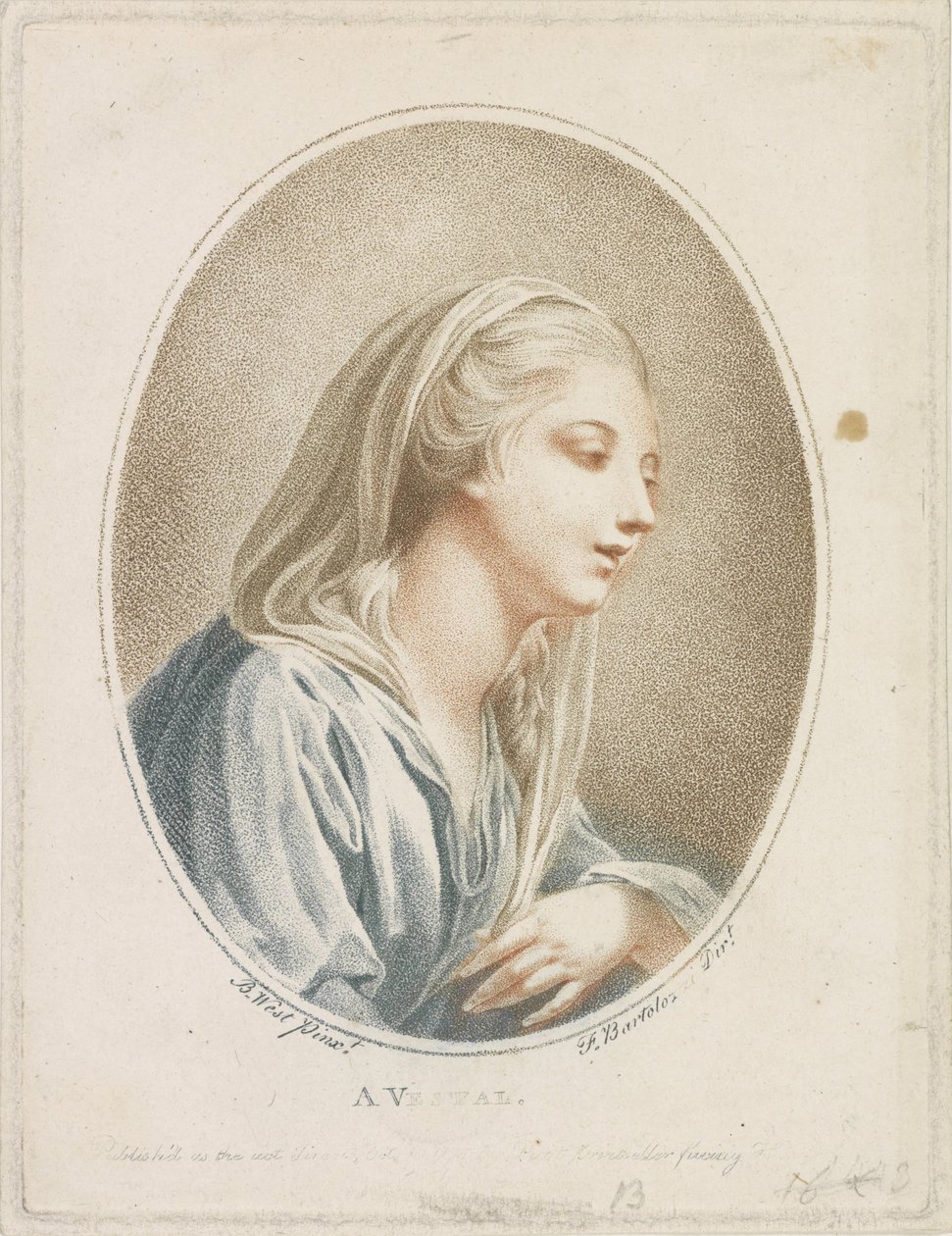 Portrett av en kvinne A Vestal (tittel på objekt) av Francesco Bartolozzi