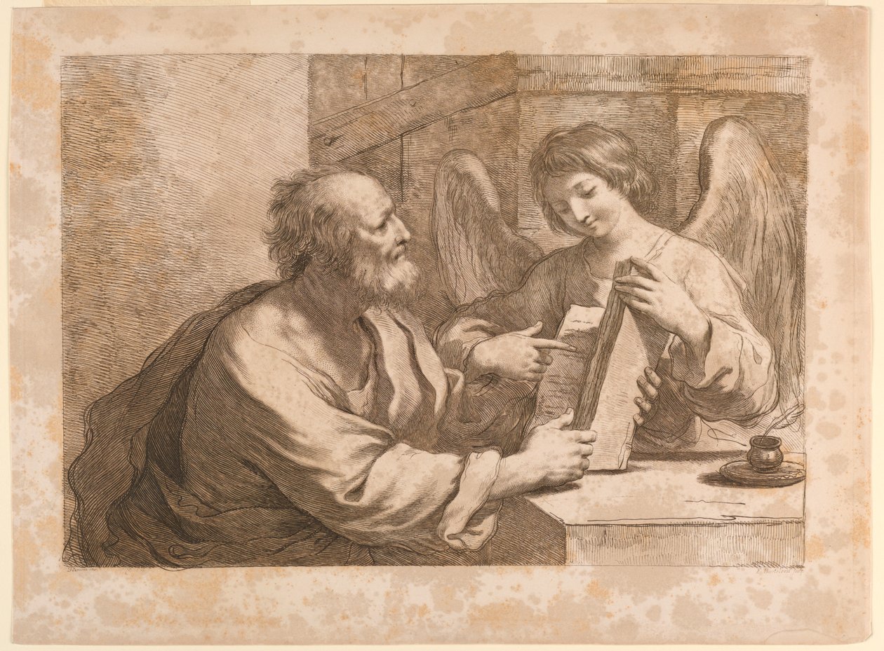 Saint Matthew med en engel og bok av Francesco Bartolozzi