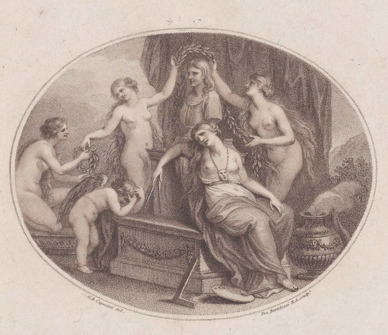 The Graces Crowning the Bust of Raphael, 28. juli 1788. av Francesco Bartolozzi