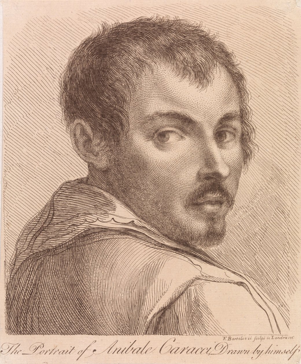 Portrettet av Anibale Caracci tegnet av ham selv av Francesco Bartolozzi