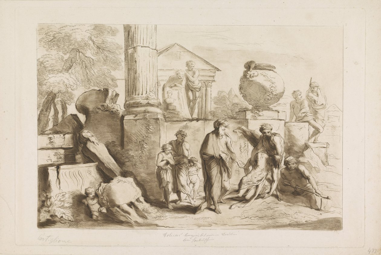 Tobit og begravelsen av de døde Gamle og nye testamente til Castiglione (serietittel) av Francesco Bartolozzi