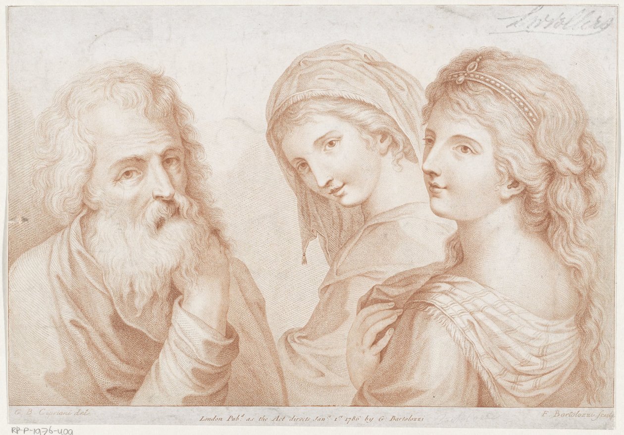 To unge kvinner og en gammel mann Ciprianis tegningsprinsipper (serietittel) Ciprianis rudiments of drawing (serietittel) av Francesco Bartolozzi