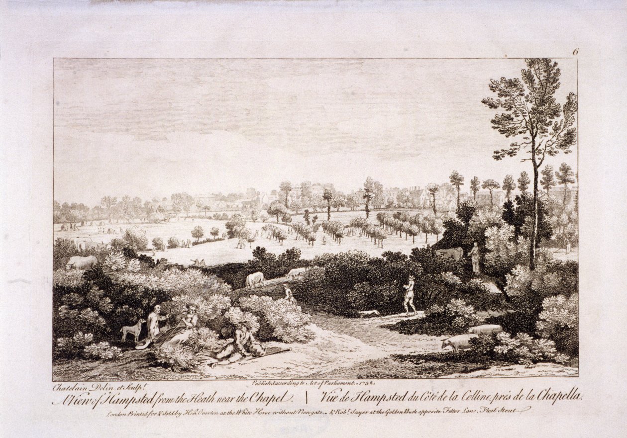 Utsikt over Hampstead Heath, Hampstead, London, 1752. av Francesco Bartolozzi
