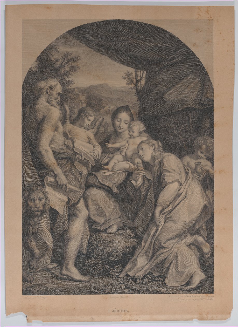 Jomfru og barn med Saint Hieronymus til venstre, 1822 av Francesco Bartolozzi