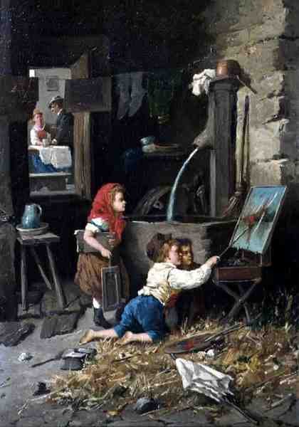 Mischief in the Studio (olje på lerret) av Francesco Bergamini