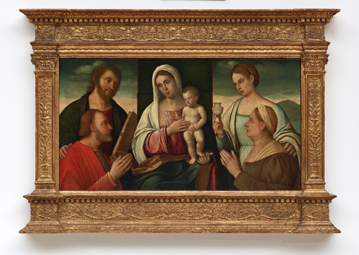 Madonna og barn med hellige og givere av Francesco Bissolo