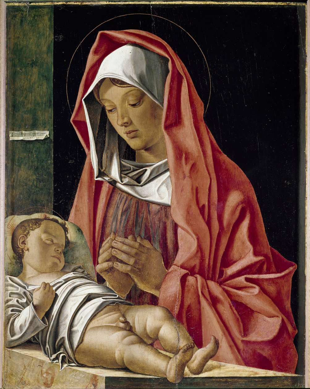 Jomfru som tilber barnet Maleri av Francesco Bonsignori (ca. 1455-1519) 1483 Verone, Museo di Castelvecchio Italia av Francesco Bonsignori