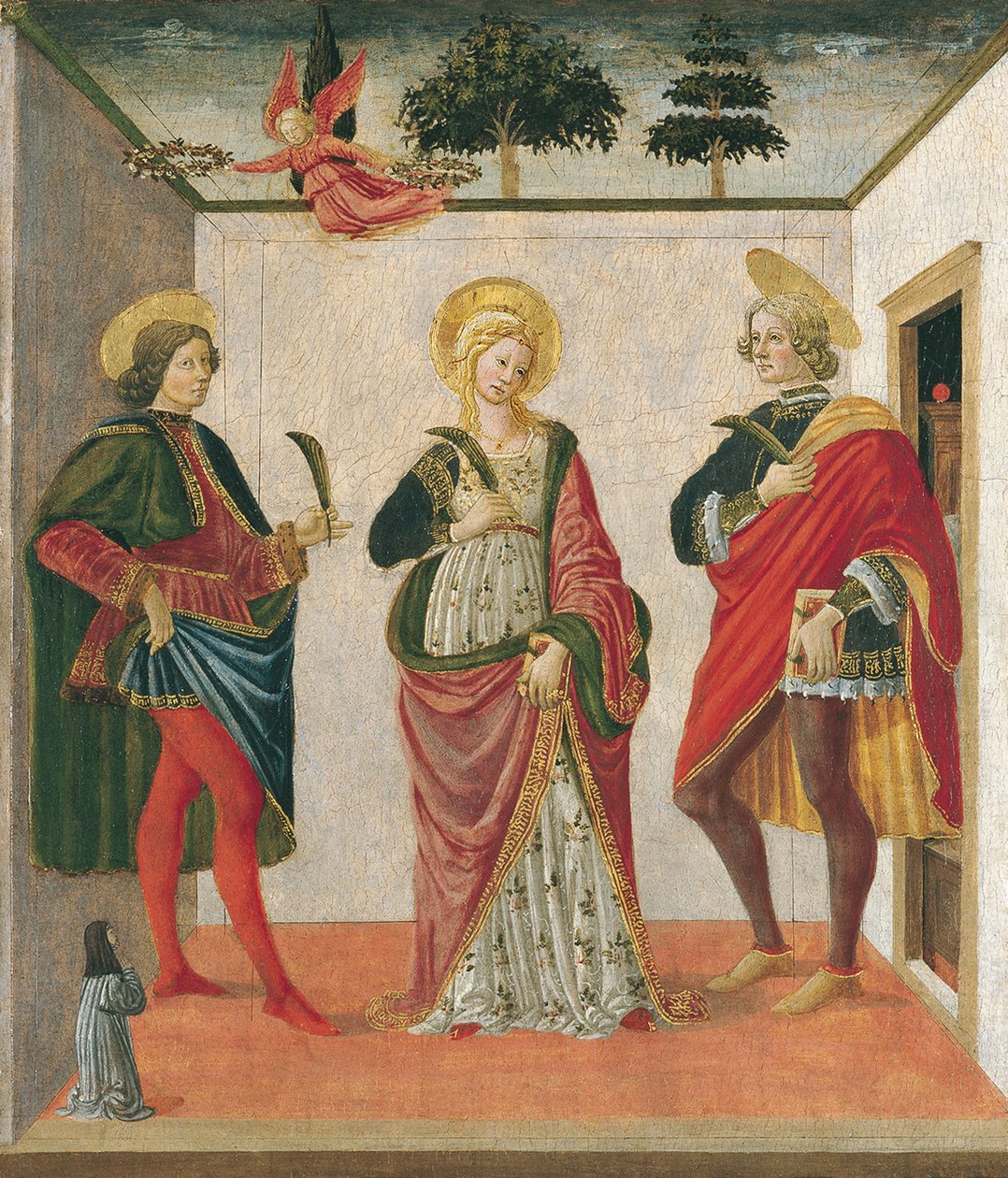 Saint Cecilia mellom Saint Valerian og Saint Tiburtius med en giver av Francesco Botticini