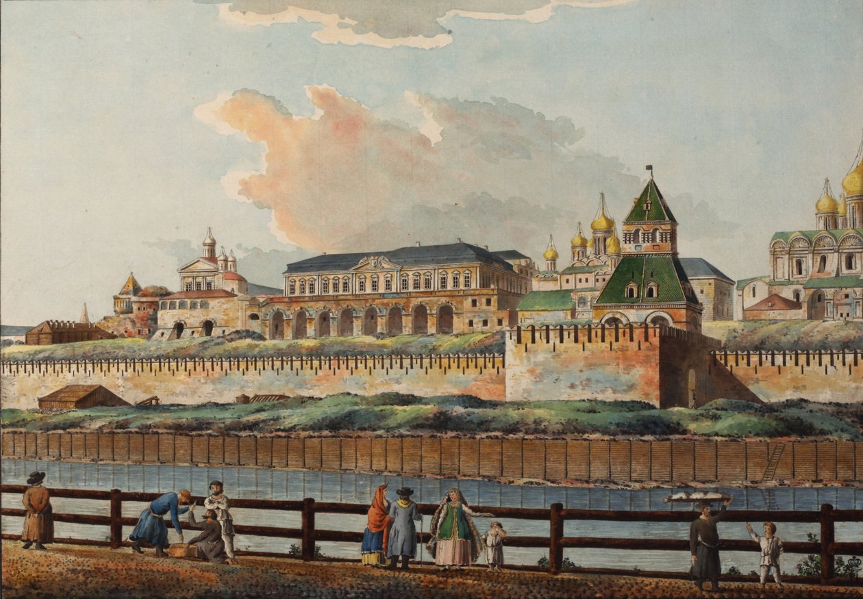 Utsikt over Vinter Kreml-palasset fra Moskva-elven, 1780-tallet av Francesco Camporesi