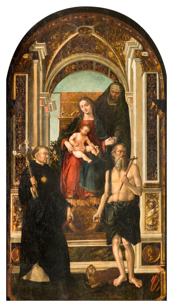 North Transept, Altar of Saint Nicholas, Madonna Enthroned and Child Saint Anne Saints Nicholas of Tolentino and Jerome, Francesco Casella 1510 av Francesco Casella