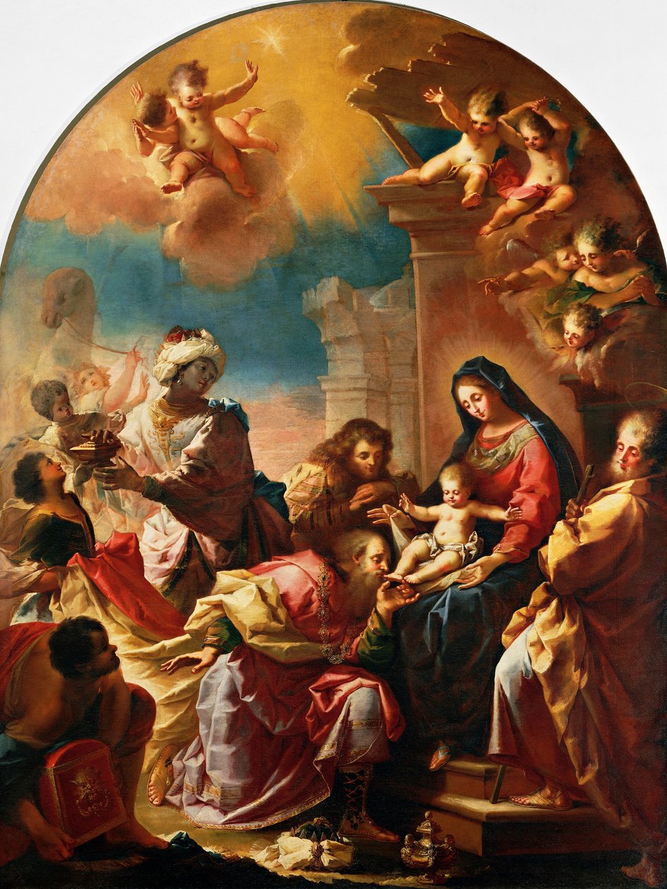 Adoration of the Magi, av Francesco Conti (1681-1760), Church of St Mary of the Assumption i Montedomini, Firenze, Toscana, Italia av Francesco Conti