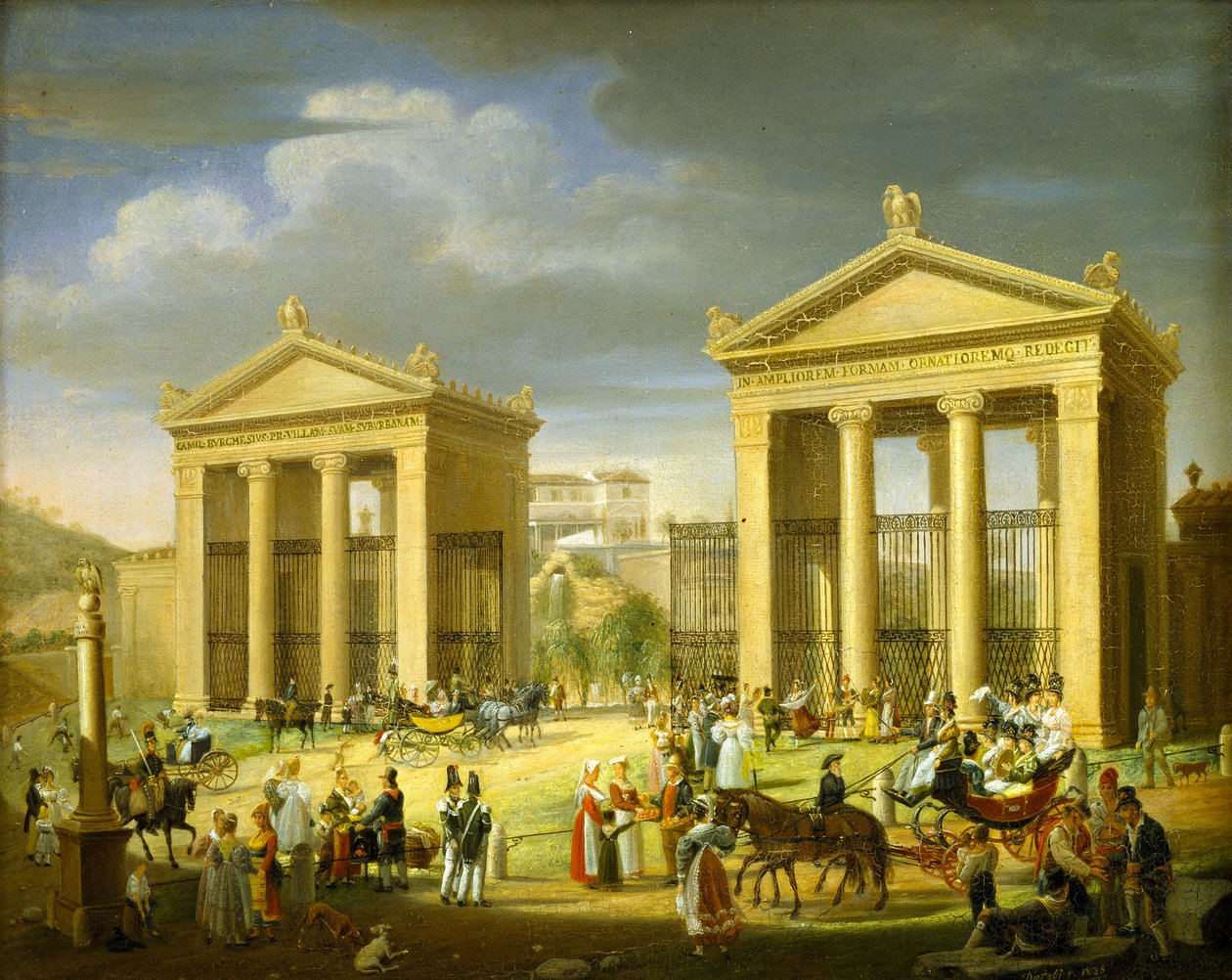 Tilnærmingen til Villa Borghese, Roma, 1838. av Francesco Diofebi