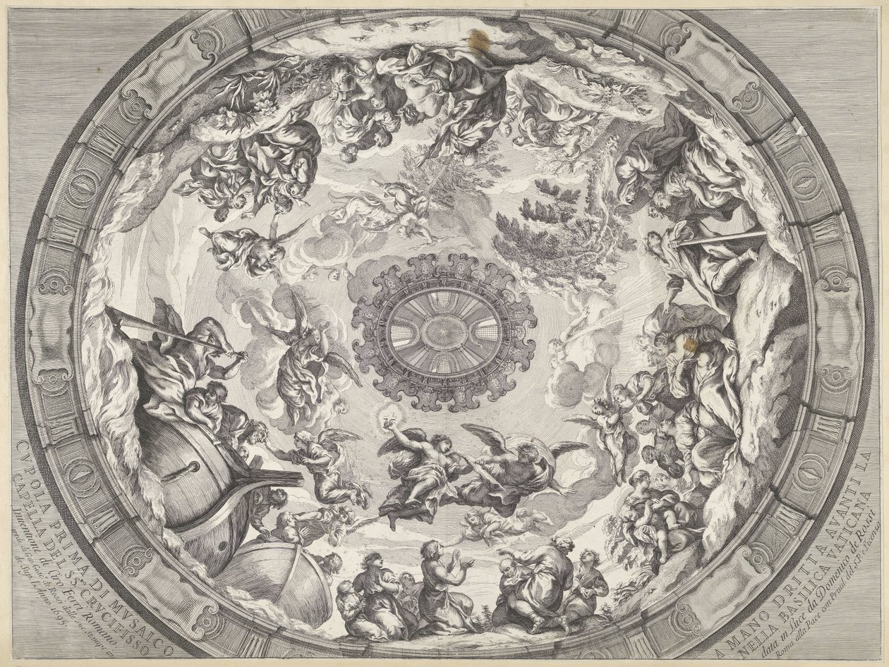 Kuppeldekorasjon med gammeltestamentlige figurer og engler Cupola prima di musaico capella del SS.mo Crucifisso (...) (tittel på objekt) Kuppeldekorasjoner i Peterskirken (serietittel) av Francesco Faraone Aquila