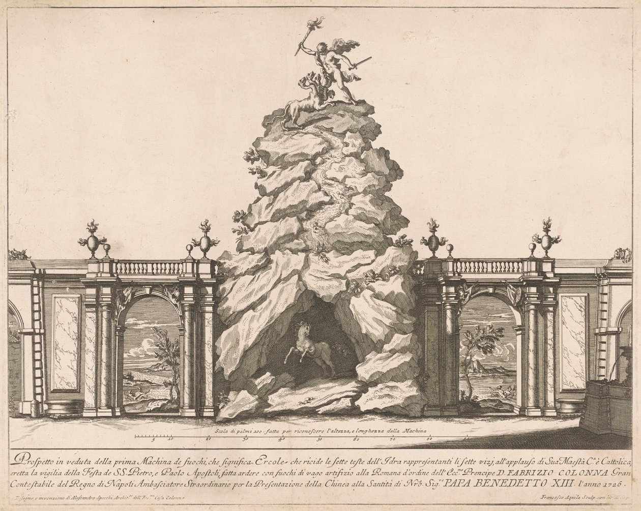 Prima Macchina for Chinea av 1726: Hercules and the Hydra, 1726. av Francesco Faraone Aquila