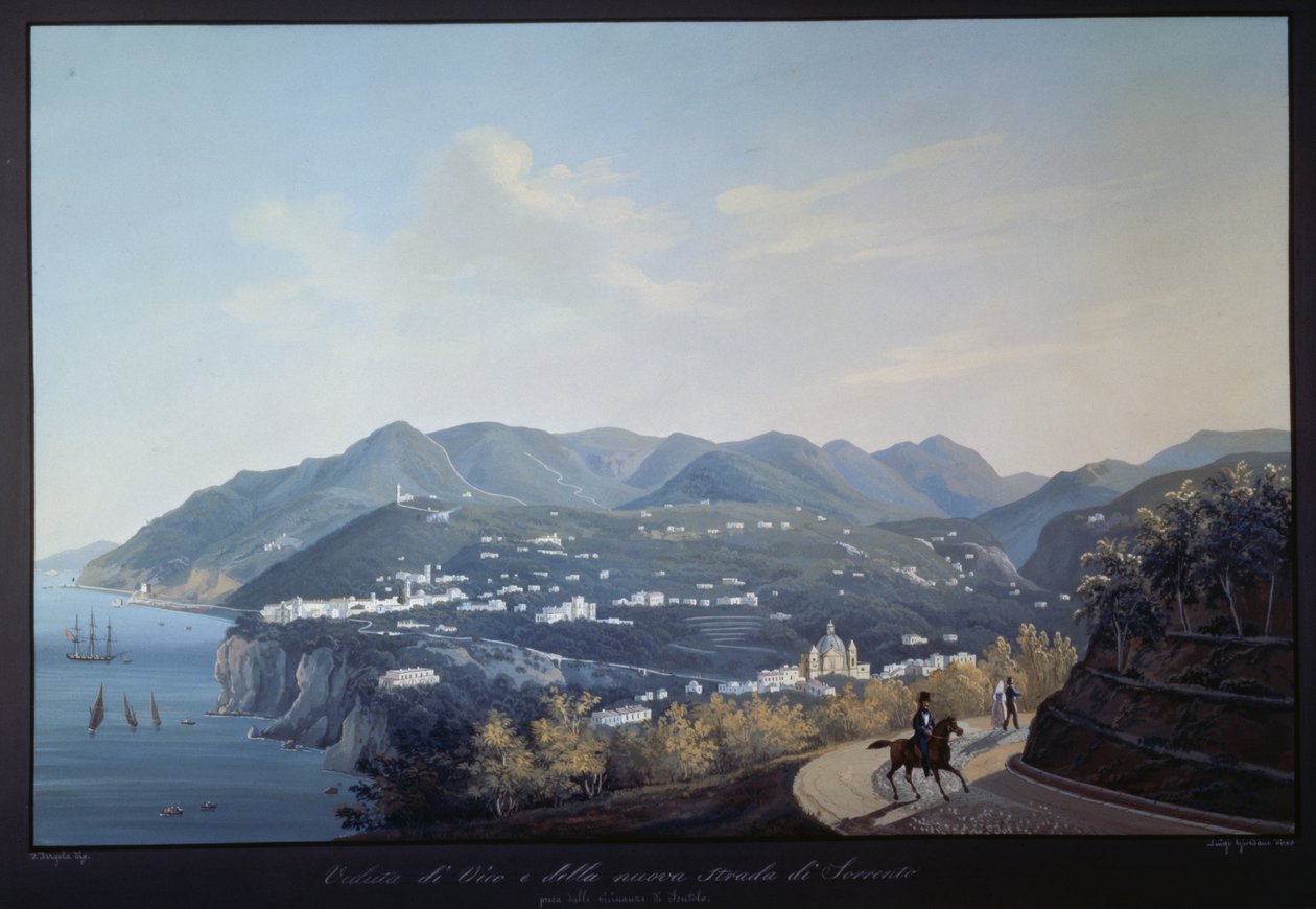Vico Equense og den nye veien til Sorrento (tempera) av Francesco Fergola