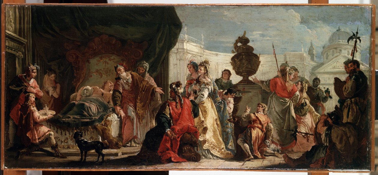 ""Antiochus og Stratonice"" (Antiochus og Stratonice). Antiochus (eller Antiochos), sønn av kong Seleucus (eller Seleucus) I Nicator blir behandlet av legen Erasistratus of Ceos for en sykdom på grunn av hans kjærlighet til og Stratonice (eller Stratonike) av Francesco Fontebasso