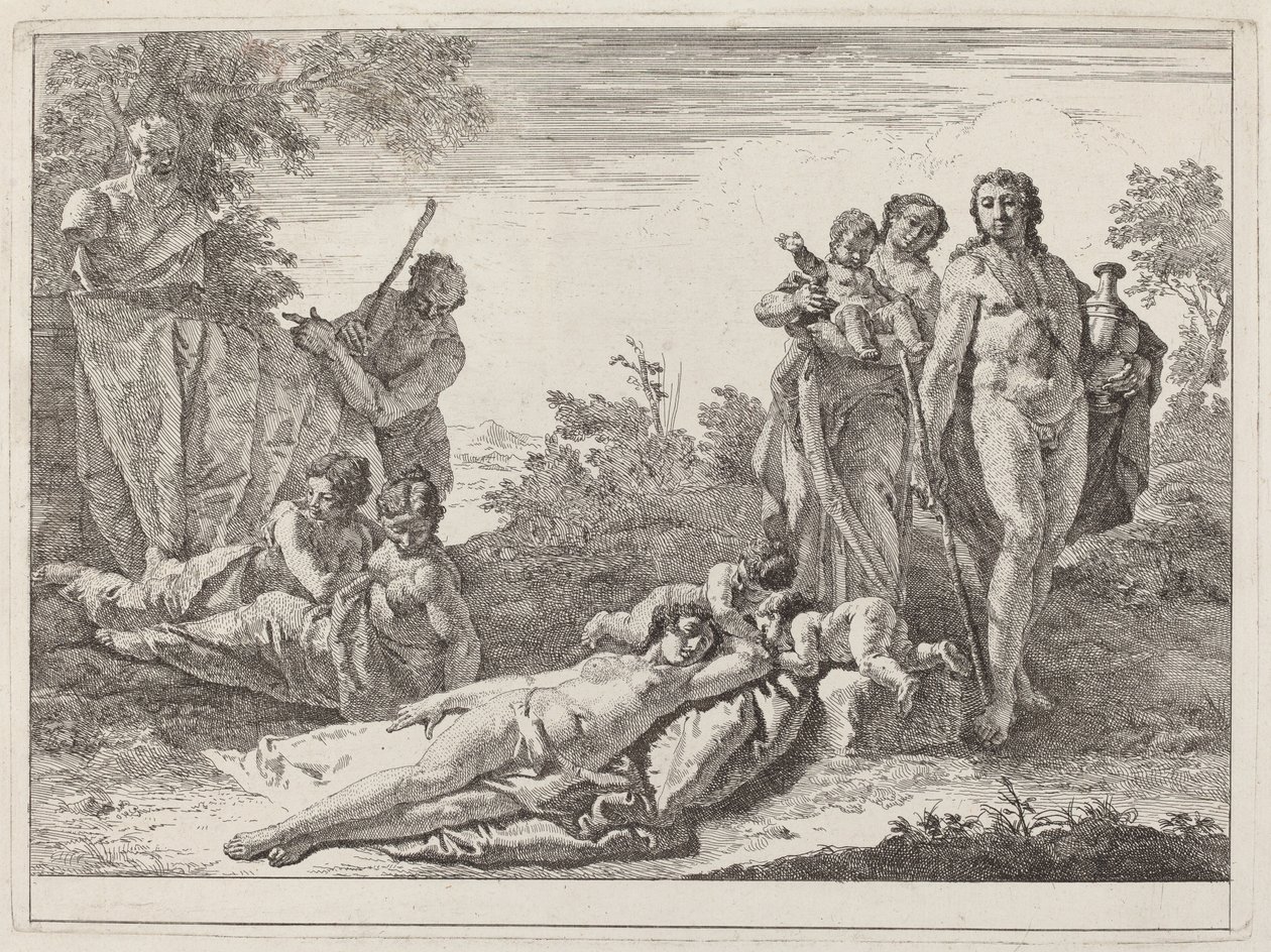 Apollo og nymfer i et landskap med en byste av Francesco Fontebasso