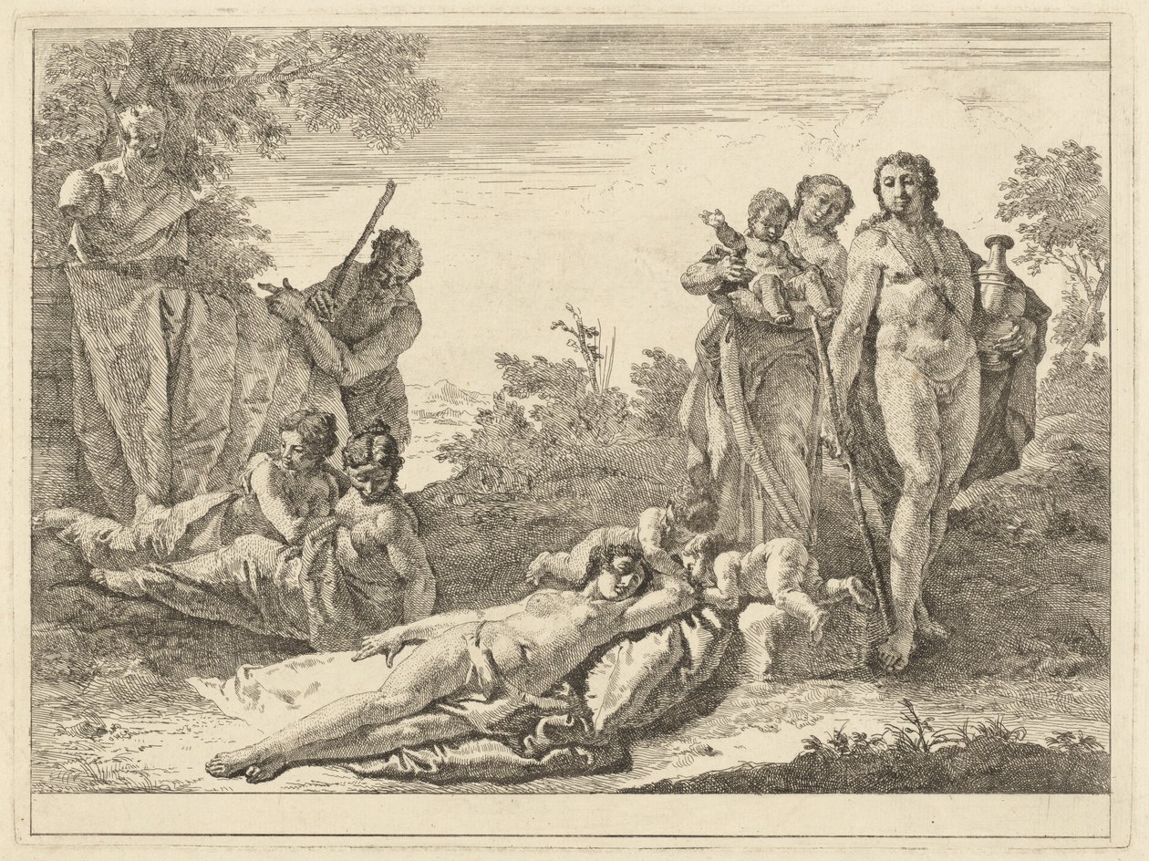 Ni figurer rundt en Herm of Pan av Francesco Fontebasso