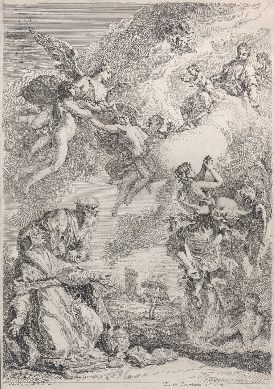 Pave Saint Gregory I frigjør sjelene fra skjærsilden med sine bønner, 1731. av Francesco Fontebasso